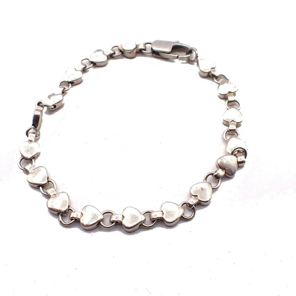 Tiffany & Co. Logo Puff Heart Link Charm Bracelet Silver 925 62rl625